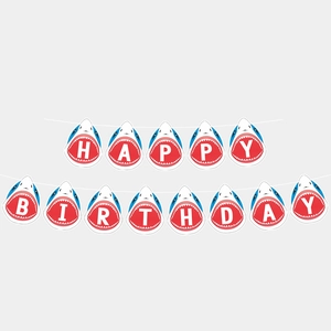Shark theme happy birthday banner with 13 cardstock pieces for ocean party decor