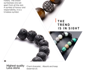 Detail of 8mm lava stone bracelet showing essential oil absorption and tiger eye beads