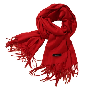 Thick red cashmere scarf with tassels, solid warm winter shawl in a twisted display