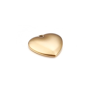 Polished gold heart pendant made of stainless steel with hanging hole on white background