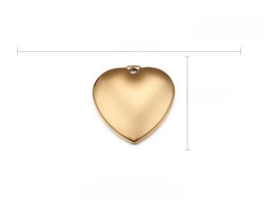 Gedetailleerde 18K vergulde hartvormige hanger van 23mm met afmetingen en gewicht