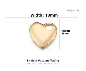 Detailed size view of 18K gold plated heart pendant with 18mm measurement and cutout