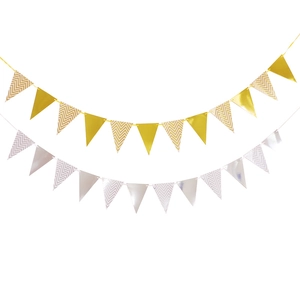 Gold and silver triangle bunting banners with wavy patterns for birthday party decor