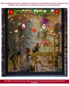 Detailed close-up of Santa Claus and snowman Christmas PVC window stickers for store decor