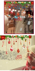 Double-sided Christmas window decals featuring Santa Claus and snowman in festive home setting