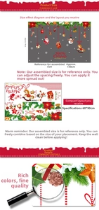 Detail of PVC Christmas wall stickers showing size specs and flat cartoon festive patterns