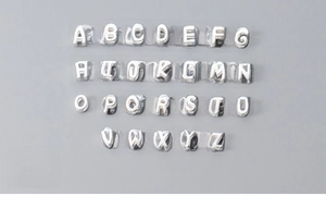 Detailed view of 26 capital letters in S925 sterling silver for DIY jewelry making