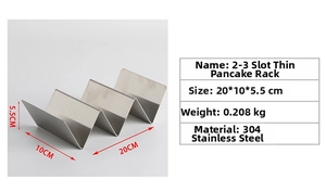Detailed view of wave-shaped 304 stainless steel taco holder with size dimensions