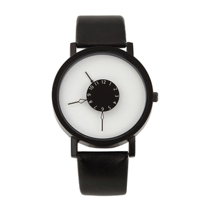 Creative Minimalist Quartz Watch Alloy Case Faux Leather Band Geometric Pointer Arabic Numeral Scale Unisex Casual