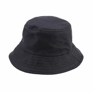 Classic plain black cotton bucket hat with multi-stitch brim for sun protection