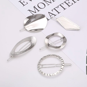Five-piece silver geometric metal hair clip set with round and oval minimalist designs