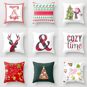 Christmas Cushion Cover Peach Skin Decorative Pillowcase Holiday Party Reindeer Santa Snowman Square Soft Festive