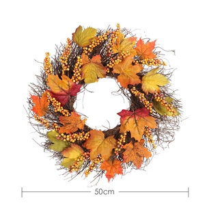 Ghirlanda autunnale da 50cm con foglie di acero e bacche arancioni per decorazione