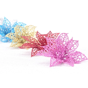 Macro view of multi-color glitter artificial flowers with hollow mesh for Christmas DIY