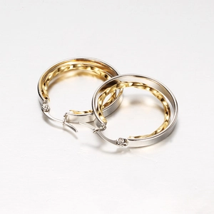 28mm hollow double-layer hoop earrings in silver and gold-tone stainless steel