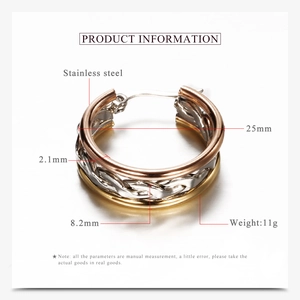 Detailed size specifications for 25mm stainless steel gold-toned textured hoop earrings