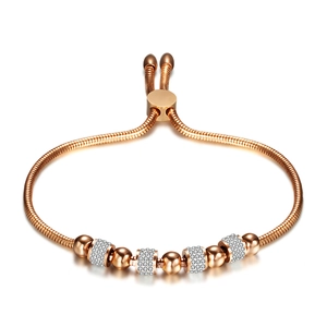 Elegant 6mm rose gold paved rhinestone beaded adjustable snake chain bracelet for women