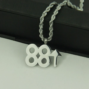 Hip-Hop Silber 881 Nummer Anhänger Halskette mit Kordelkette auf einer Geschenkbox