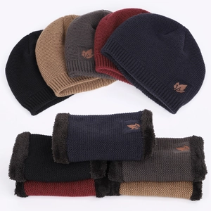Winter knit beanie hat and fleece lined neck gaiter set for outdoor warmth in five colors