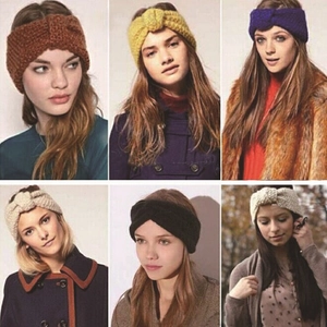 Winter knitted headbands for women shown in six colors with stylish twist design