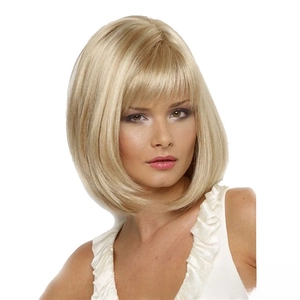Perruque bob courte blonde avec frange, texture de cheveux lisses en blond cendré clair