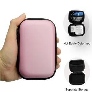 Pink portable EVA hard shell case for digital accessories, charger, and earphones