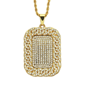 Collier Pendentif Plaque Militaire Hip Hop Strass Alliage De Zinc Fer Chaîne Torsadée Bijoux Punk Pour Hommes Étincelant