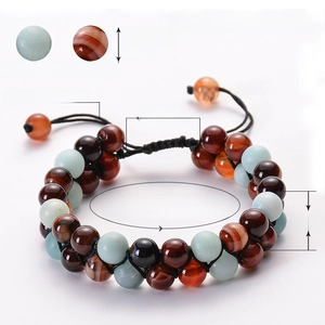Detail of 8mm Amazonite and agate beads with durable double-row woven adjustable cord