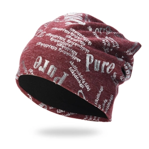 Knitted Beanie Hat Slouchy Acrylic Silver Letter Print Hip Hop Streetwear Warm Winter Cap Unisex