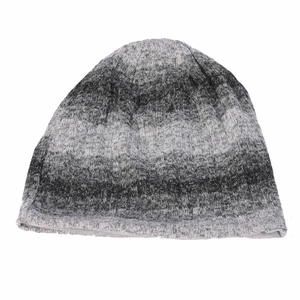 Winter gradient grey and black knit beanie with warm ribbed texture for a stylish look