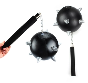 Inflatable black morning star spiked mace toy with silver spikes and metal chain detail