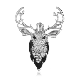 Diamantbesetzte Weihnachts-Rentier-Halskette und Brosche mit Silberfinish und Emaille