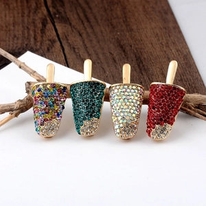 Chic sparkling rhinestone popsicle brooches in green, red, and champagne gold metal