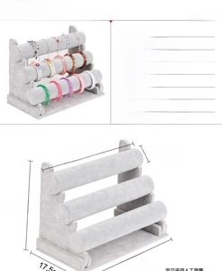 Detailed size specifications of the grey 3-tier velvet bracelet and watch display stand