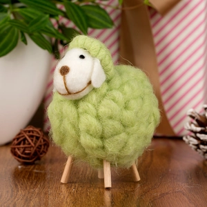 Green wool felt sheep ornament with wooden legs for Nordic style Christmas decoration