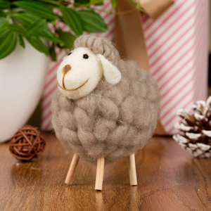 Handmade wool felt sheep ornament with wooden legs for Nordic style Christmas home decor