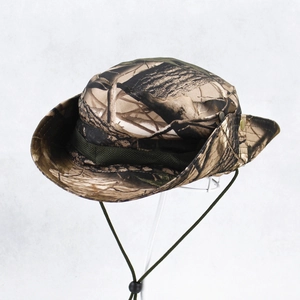 Outdoor jungle camo boonie hat for kids with adjustable chin strap and wide brim
