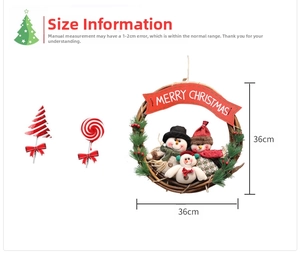 Detail of 36cm Christmas grapevine wreath featuring plush snowmen and pine needle accents