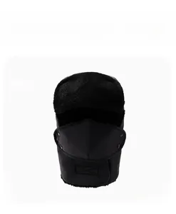 Detail of winter trapper hat with detachable mask and warm black plush lining