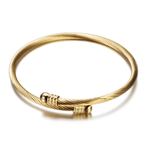 Classic 18K gold plated stainless steel 3mm cable wire twisted bangle with ball ends