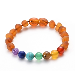 Bracelet En Ambre Naturel De La Baltique Avec Pierres Chakra Pour Bébé Nourrisson Perles Arc-En-Ciel Bijou Sécurité