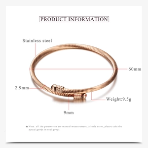 Detailed size parameters for rose gold 3mm cable twisted stainless steel bangle