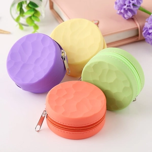 Round Silicone Coin Purse Mini Earbud Storage Case Portable Honeycomb Textured Wallet Macaron Colors Key Pouch