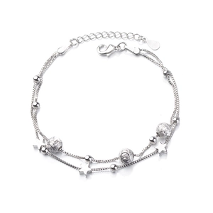 Double-layer silver star charm bracelet with polished beads and frosted hollow spheres
