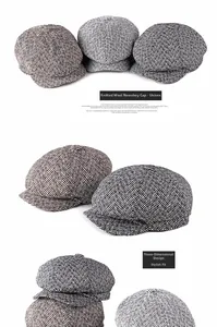 Detailed close-up of herringbone knit pattern on wool newsboy caps in multiple colors