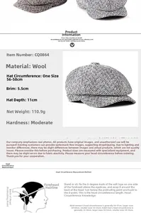 Knit newsboy hat sizing guide showing 56-58cm circumference and measuring tutorial