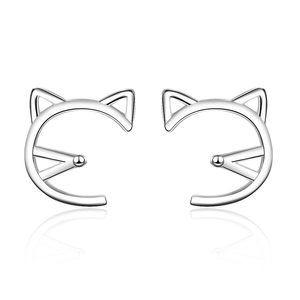 Minimalist silver hollow cat ear studs with a polished finish and natural reflection