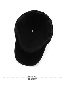 Detail of winter baseball cap interior showing six-panel stitching and sweatband