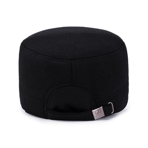 Classic black winter cadet cap for elderly men featuring warm thick wool-like fabric
