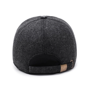 Deep grey winter wool blend baseball cap for elderly men with adjustable metal buckle